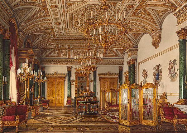 Виды залов Зимнего дворца. Малахитовый зал