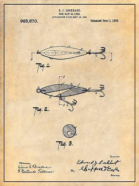 Рыболовные приманки. Патент США 1909г.