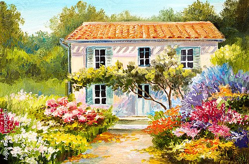 Красивый дом с цветниками