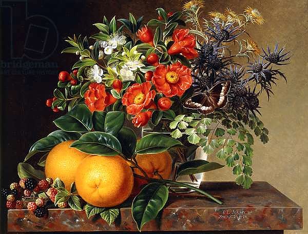 Oranges, Blackberries and a Vase of Flowers on a Ledge, 1834