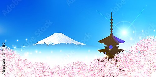 Волшебное цветение сакуры у горы Фудзи