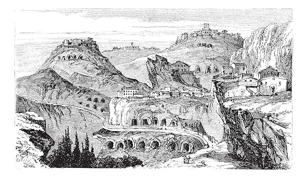 Countryside view of Castrogiovanni vintage engraving