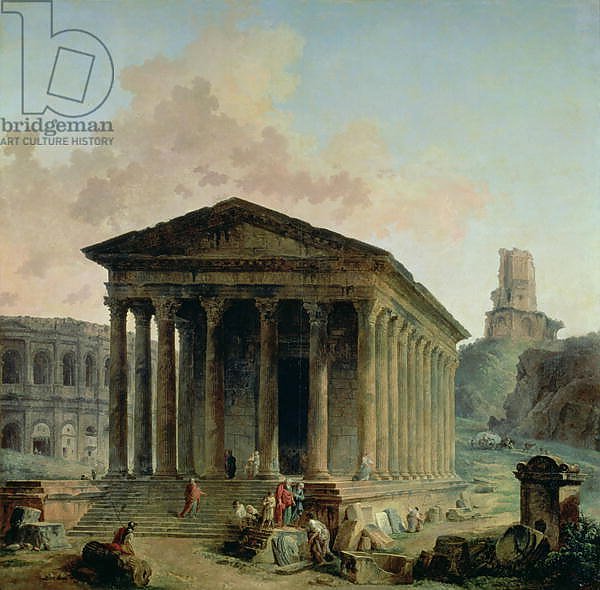 The Maison Carree with the Amphitheatre and the Tour Magne at Nimes, 1786-87