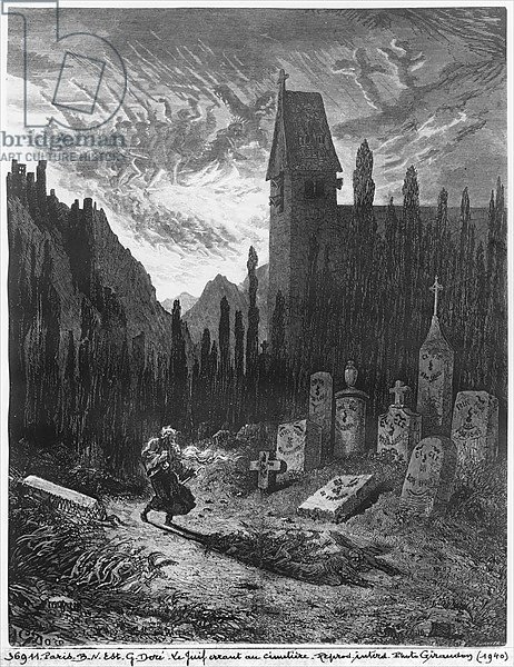 The Wandering Jew in the cemetery, engraved by Octave Jahyer