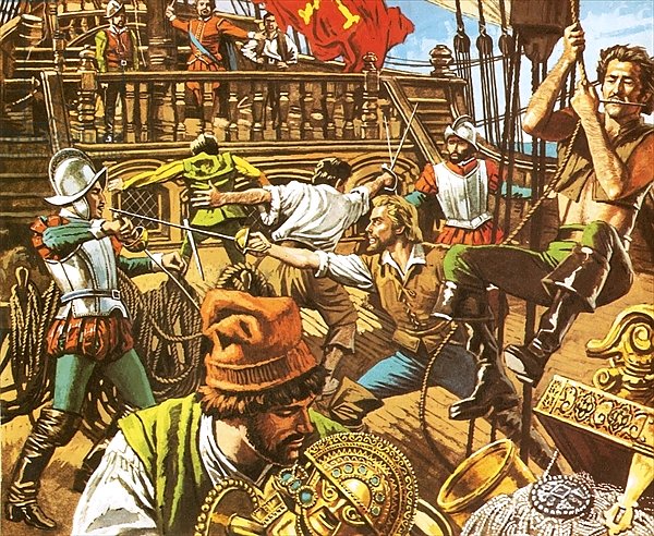 Sir Francis Drake attacking the Spanish