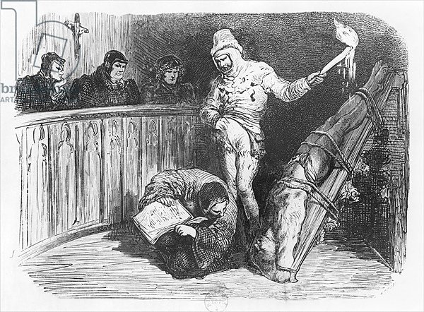 Scene of Inquisition, illustration from the 'Essais' by Michel Eyquem de Montaigne
