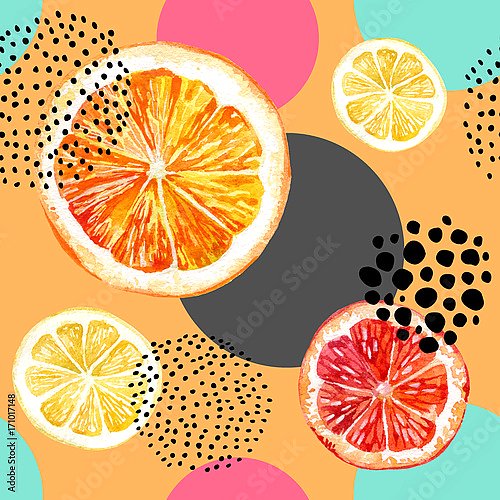 Красочный узор с апельсинами и грейпфрутами