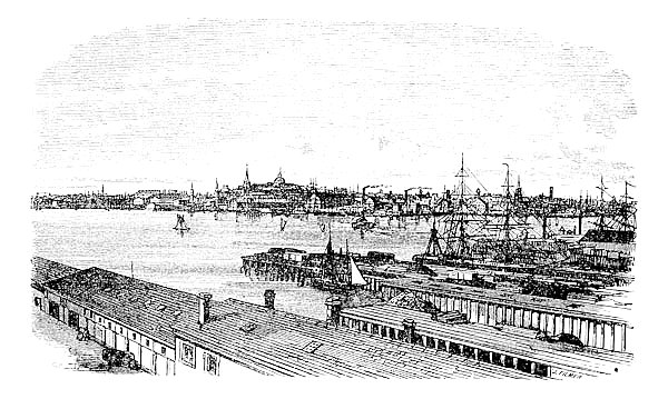 Boston, in Massachusetts, USA, during the 1890s, vintage engraving