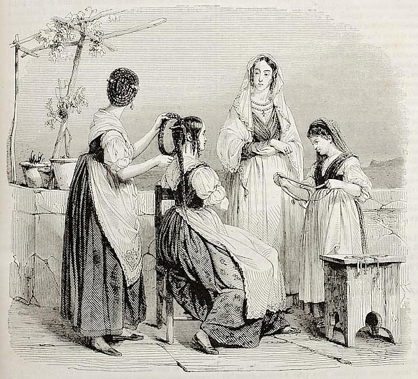 Women of central Italy. By unidentified author, published on Magasin Pittoresque, Paris, 1842