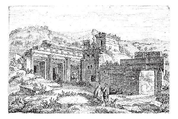 Ruins of Cyrene, in Shahhat, Libya, vintage engraving