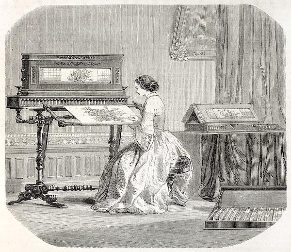 Embroidery machine. By unidentified author, published on L'Illustration, Journal Universel, Paris, 1