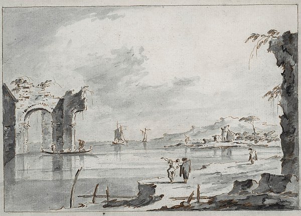 The Venetian lagoon with ruins and figures