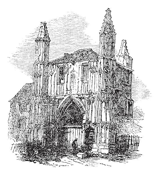 Colchester Abbey, in Essex, England, vintage engraving