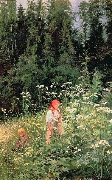 Постер Лагода Ольга Girl among the wild flowers, 1880