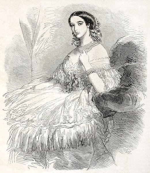 Duchess of Alba old engraved portrait. Created by Janet-Lange, published on L'Illustration, Journal 