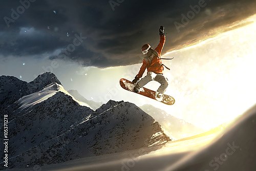 Сноубордист на закате