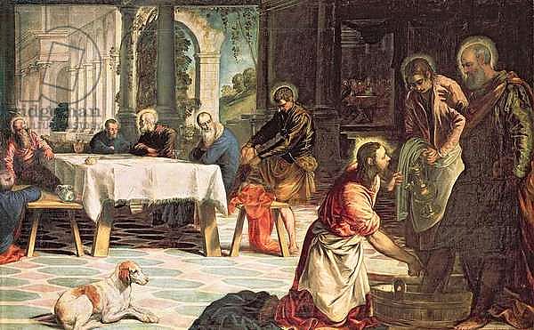 Christ Washing the Feet of the Disciples, detail of the right hand side, c.1547