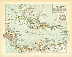 Постер Карта Вестиндии и Центральной Америки, конец 19 в. 1
