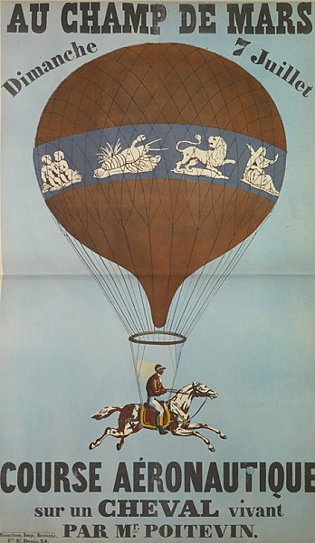 Affiche de la première Ascension équestre de Poitevin au Champ de Mars, le 7 juillet 1850.