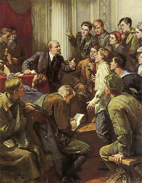 Lenin surrounded by soviet youth