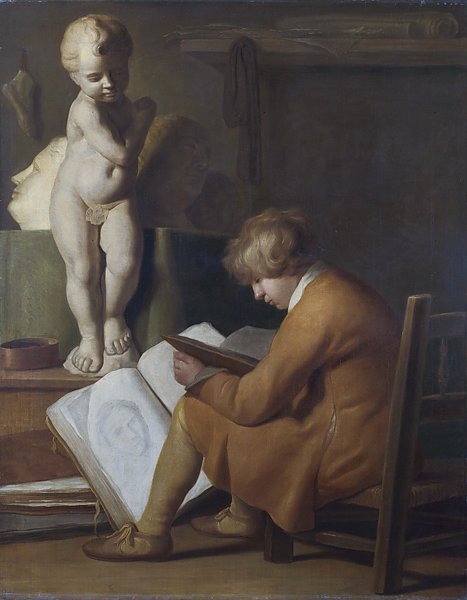 Сидящий и рисующий мальчик
