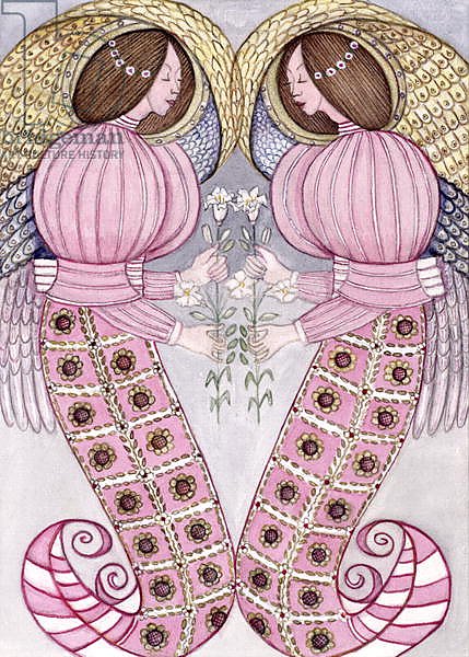 Two angels holding tiger lilies, 1995
