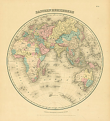 Постер Карта мира в виде полушарий: восточное полушарие, 1855 г.