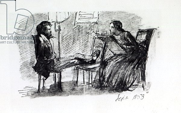 Rossetti being sketched by Elizabeth Siddal, September 1853
