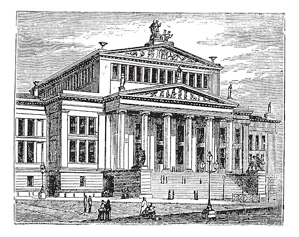 Konzerthaus Berlin or Schauspielhaus Berlin, concert hall, Berlin, Germany, vintage engraving.
