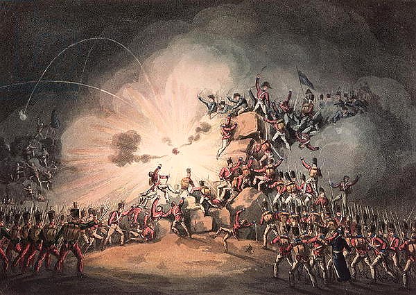 Storming of Ciudad Rodrigo, 19th January, 1813 aquatinted by Thomas Sutherland