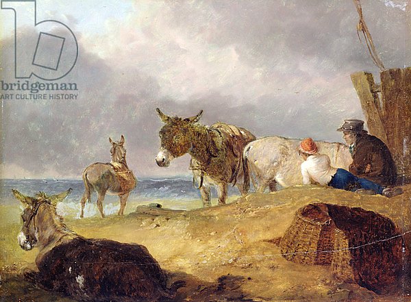 Donkeys and Figures on a Beach