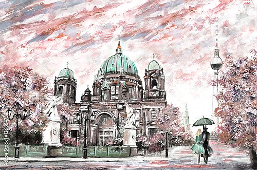 Пара под зонтом в Берлине