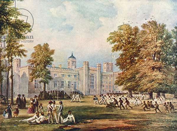 Playing the game of rugby at Rugby School, Warwickshire, 1852
