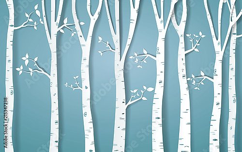Белые стволы деревьев на голубом
