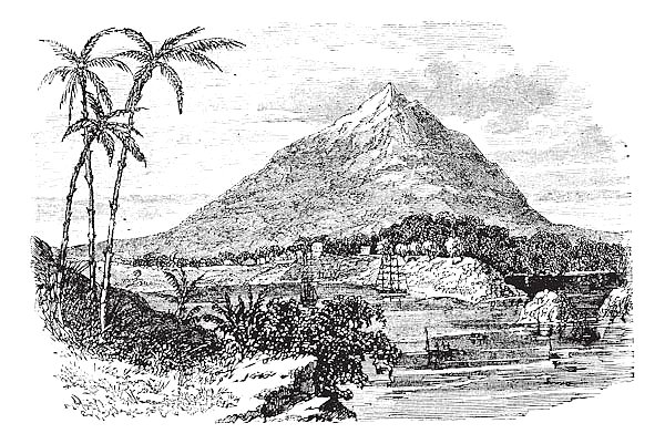 Pico Basile in Bioko Island, Republic of Equatorial Guinea, vintage engraving