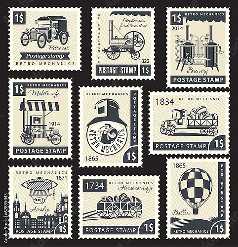 Набор марок с ретро-механикой