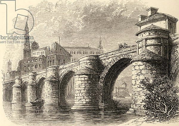 Bridge at Saragossa, Spain, from 'Spanish Pictures' by Reverend Samuel Manning, published 1870