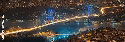 Вид на Босфор мост ночью Стамбуле