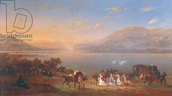 Empress Josephine arriving to visit Napoleon in Italy on the banks of Lake Garda, 1796