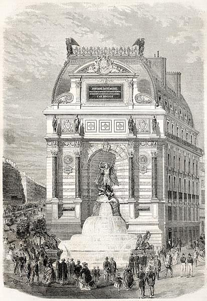 Inauguration of Saint-Michel fountain. Created by Fichot, published on L'Illustration, Journal Unive