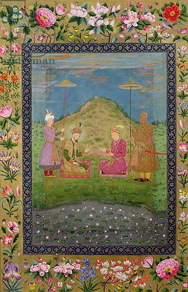 Ms E-14 Humayun and Akbar with a vizier, from a Moraqqa