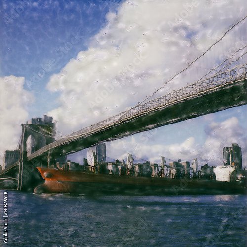 Корабль под Бруклинским мостом