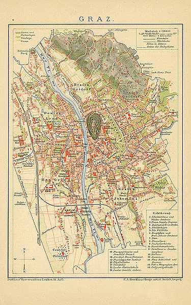 Карта города Грац, Австрия, конец 19 в. 1