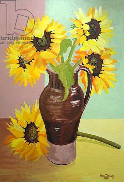 Five Sunflowers in a Tall Brown Jug,2007