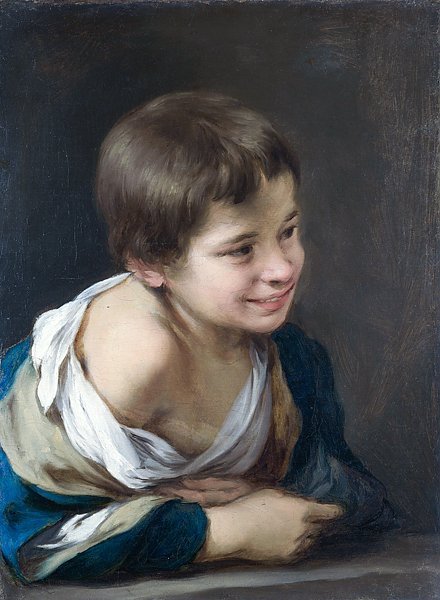 Крестьянский мальчик, наклоняющийся через оконную раму