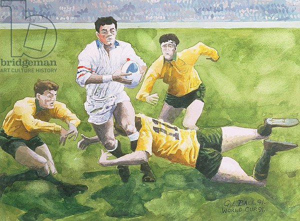 Rugby Match: England v Australia in the World Cup Final, 1991, Will Carling being tackled