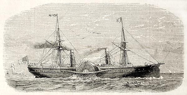 American steamer sailing. Original, from drawing of Lebreton, published on L'Illustration, Journal U