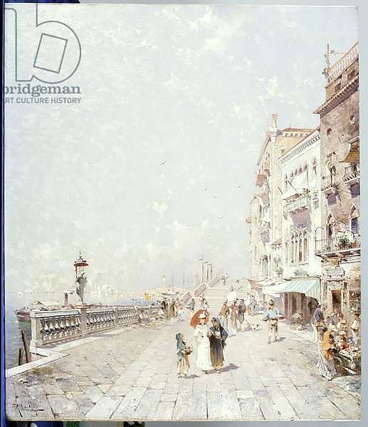The Molo, Venice, looking West with figures Promenading