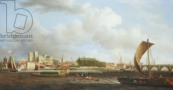 Westminster from Lambeth, with the ceremonial barge of the Ironmongers' Company, c.1745