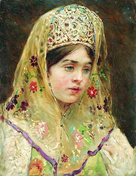 Портрет девушки в русском костюме. 1910-е